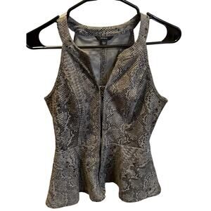 Guess Peplum Zip UP Going Out Medium Top Metallic Gray Snakeskin Stretch Soft
